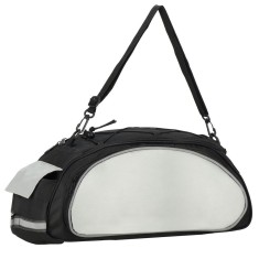 Geanta portbagaj bicicleta, 1 compartiment si 3 buzunare laterale, 40x20x17cm, negru cu elemente reflectorizante gri Household NewTrend