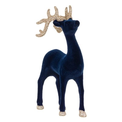 Decoratiune De Crăciun Velur, Ren, Glitter Bej, 22cm, Albastru foto