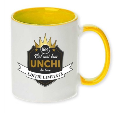 Cana maner galben personalizata &amp;quot;Cel mai bun UNCHI&amp;quot;, INOVATIX&amp;reg;. 330ml foto