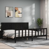 Cumpara ieftin Cadru pat cu tăblie 200x200 cm, negru, lemn masiv