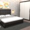 Dormitor Regal cu Pat Tapitat Negru imitatie piele cu dulap usi glisante Wenge fara oglinda si fara comoda Tv