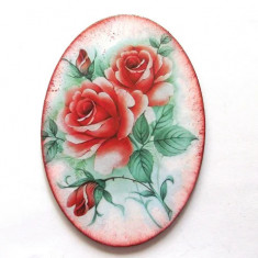 Magnet cu trandafirii rosii, magnet oval pe lemn pentru frigider 41676