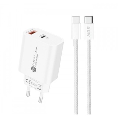 Incarcator Retea Cu Cablu USB-C A6MaxL, 20W, 3A, 1 x USB-A - 1 x USB-C, Alb foto