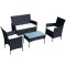 Set mobilier gradina 4 piese,fotolii,canapea,masuta - Negru