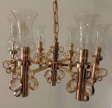 Candelabru din bronz masiv Art-Deco cu 6 brațe și elemente din cristal