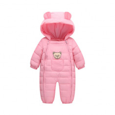 Combinezon roz din fas pentru fetite - Teddy (Marime Disponibila: 6-9 luni