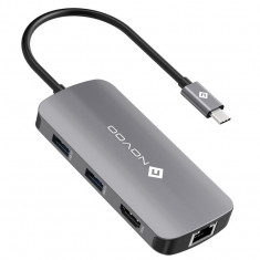 Adaptor Hub USB-C, NOVOO 7 in 1 la HDMI 4K, Ethernet RJ45, 4 porturi USB, tip C 100W PD - RESIGILAT