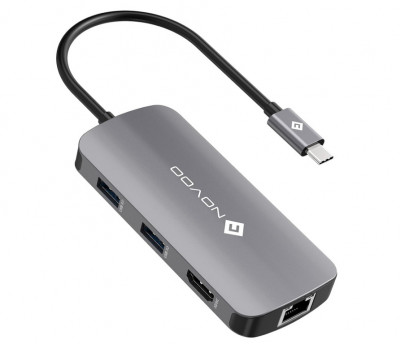 Adaptor Hub USB-C, NOVOO 7 in 1 la HDMI 4K, Ethernet RJ45, 4 porturi USB, tip C 100W PD - RESIGILAT foto