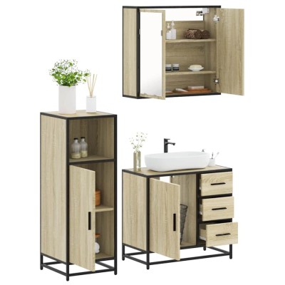 vidaXL Set mobilier de baie, 3 piese, stejar sonoma, lemn prelucrat 3300956 foto
