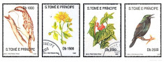 Sao Tome 1992 - flori si pasari, serie stampilata foto