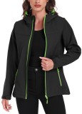 Jachetă de drumeție impermeabilă cu glugă și căptușeală din softshell pentru femei &ndash; Negru/Verde M