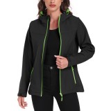 Jachetă de drumeție impermeabilă cu glugă și căptușeală din softshell pentru femei &ndash; Negru/Verde M
