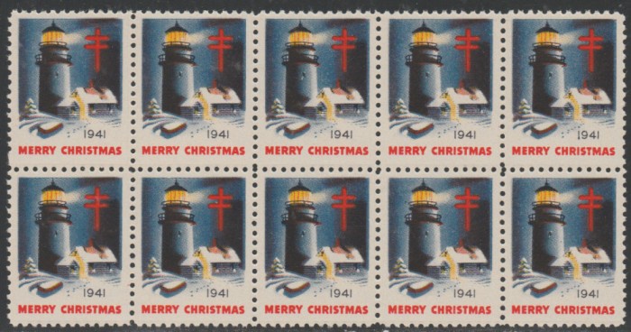 1941 SUA - Bloc de10 vignete de Craciun + Campanie Anti Tuberculoza, TBC