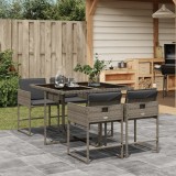 Cumpara ieftin Set mobilier gradina Gossi, 5 piese, poliratan gri, perne incluse, masa sticla securizata, scaune pliabile