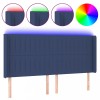Tablie de pat cu LED, albastru, 163x16x118/128 cm, textil