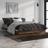 Cumpara ieftin Cadru Pat Stejar Maro 135x190 cm Lemn Metalic Somn Odihnitor Durabil Stabil Rezistent