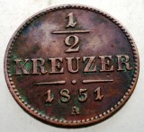 1.498 AUSTRIA 1/2 KREUZER 1851 A, Europa, Cupru (arama)
