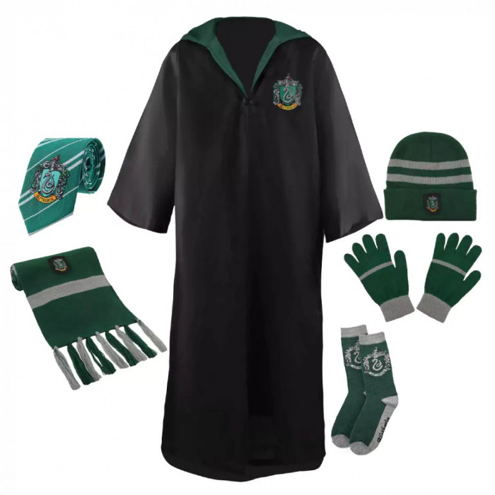 Set roba si accesorii Harry Potter IdeallStore&reg;, Slytherin House, 6 piese, 10-12 ani, verde