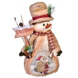 Figurină Crăciun Om de Zăpadă, Tablă Welcome, 37 cm, Bej, Poliester, Oem