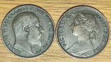 Cumpara ieftin Marea Britanie - SUPEROFERTA ! - set istoric 2 x 1 farthing 1884 &amp; 1905 - Victoria &amp; Edward VII - foarte frumoase !