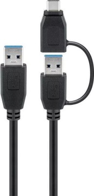 Cablu USB 3.0 A tata cu adaptor USB A tata la USB Type C tata 0.5m 5Gbit/s negru Goobay foto