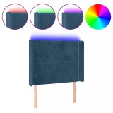 Cumpara ieftin Tablie de pat cu LED, albastru inchis, 83x16x118/128cm, catifea