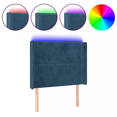 Tablie de pat cu LED, albastru inchis, 83x16x118/128cm, catifea foto