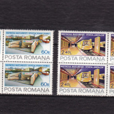 ROMANIA 1982 LP 1050 METROUL BUCURESTI BLOCURI DE 4 TIMBRE MNH