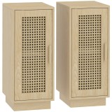 HOMCOM Set de 2 Noptiere, Poliță Reglabilă și Ușă din Rășină &Icirc;mpletită, Stil Boem, 25 x 30 x 60 cm, Lemn Natural | Aosom Romania