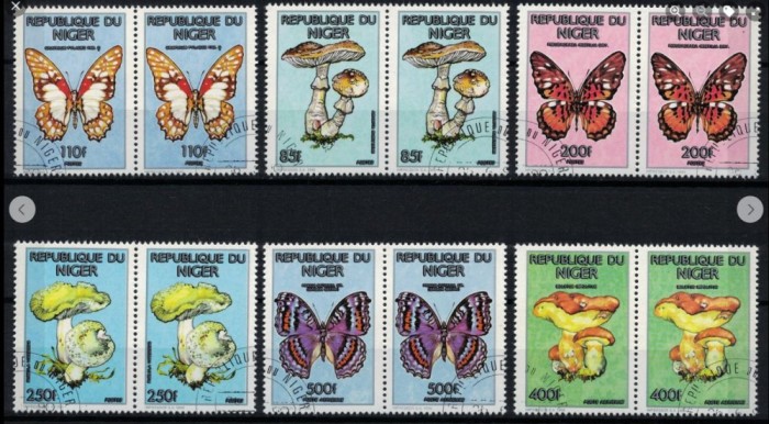 NIGER 1990 - Ciuperci si fluturi / serie completa, perechi