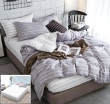 Cumpara ieftin Lenjerie Pat Bumbac Gri Grapes, 4 Piese, Cu Elastic 180x200 cm