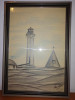 Tablou desen in creion semnat Far maritim navigatie Farul Vinga Goteborg Suedia, Marine, Carbune, Realism