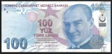 TURCIA 100 LIRE 2009 ( 2022 ) prefix G , UNC [1] P- 226e , necirculata , Semn Guvernator : Sahap Kavcioglu , Viceguvernator : Mustafa Duman