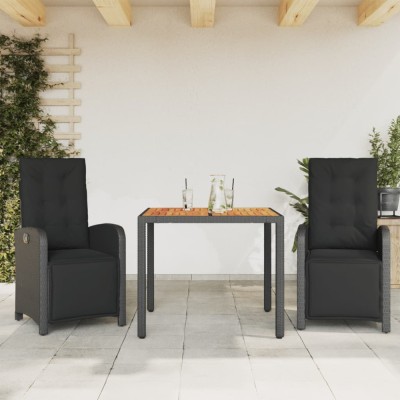 Gossi set bistro cu perne, 3 piese, negru, poliratan foto