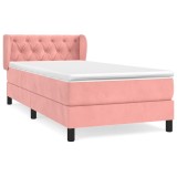 Cumpara ieftin Pat box spring cu saltea, roz, 80x200 cm, catifea