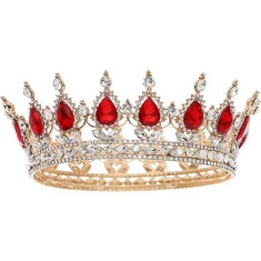 Diadema, Cyrax, din Aliaj, cu Cristale, Accesoriu Par, Aniversare, Nunta, Petrecere, 15 x 5.3 x 12.5 cm, Rosu/Alb