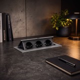 Prelungitor pop-up blat Orno OR-GM-9032(GS)/GR, 3 x schuko, incastrat, negru + grafit