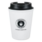 Pahar din Plastic cu Capac, 300ml, Alb cu Negru, CMCLASS