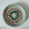 Farfurie ceramiva vintage, 12cm diametru, decor cu verde, negru si rosu