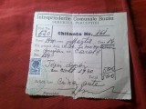 Chitanta - Taxa Apa 1940 - Intreprinderile Comunale Buzau - Serviciul Perceptiei , stampila si timbrul aviatiei