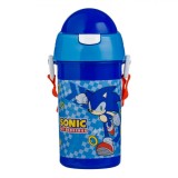 Sticlă Apă Copii, Sonic, Mecanism Pop Up, Capacitate 0,5L, Albastru, Plastic, Oem