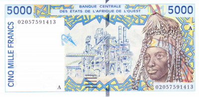 Bancnota Statele Africii de Vest 5.000 Franci 2003 - P113Am UNC Coasta de Fildes foto