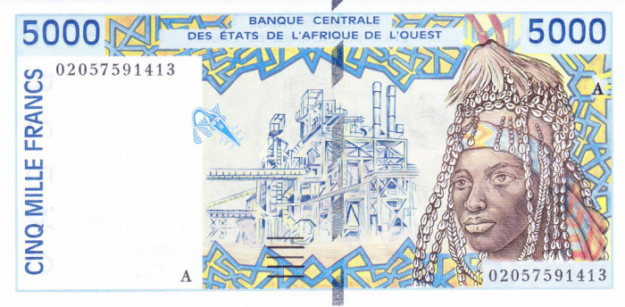 Bancnota Statele Africii de Vest 5.000 Franci 2003 - P113Am UNC Coasta de Fildes