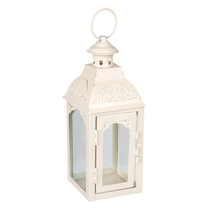 Felinar ornamental alb pentru lumanare