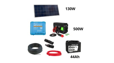 Pachet sistem solar Victron Energy de 130W cu invertor Green Cell de 500W și acumulator de 44Ah foto
