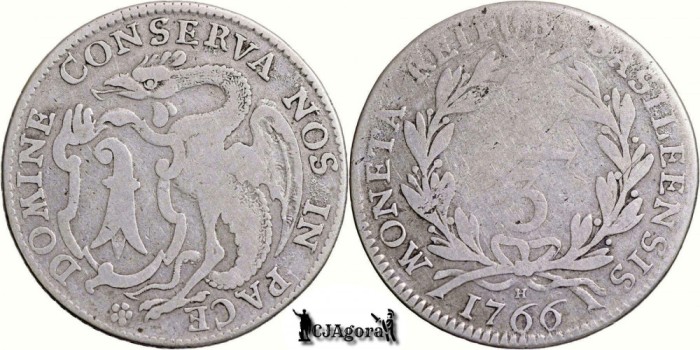 1766 H, ⅓ Thaler - Orașul Basel - Cantonul Basel - Confederația Elvețiană