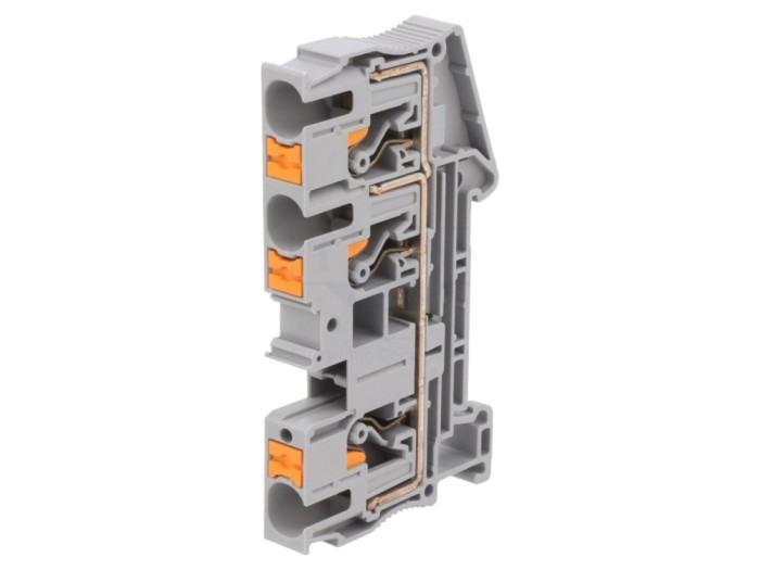 Conector șine 3 borne gri push-in