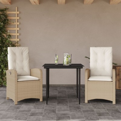 vidaXL Set mobilier de grădină cu perne, 3 piese, bej, poliratan foto