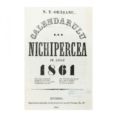 Nicolae T. Orășanu, Calendarul lui Nikipercea, 1861 foto