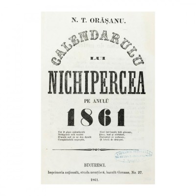 Nicolae T. Orășanu, Calendarul lui Nikipercea, 1861 foto